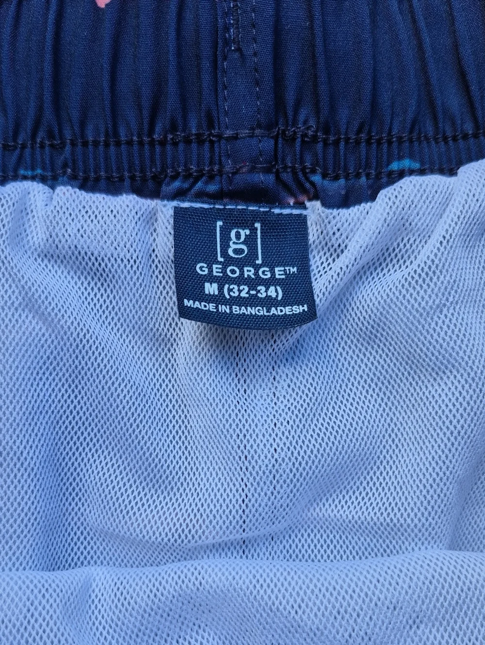 George Men's Medium Navy Blue Striped Swim Trunks with Drawstring - New